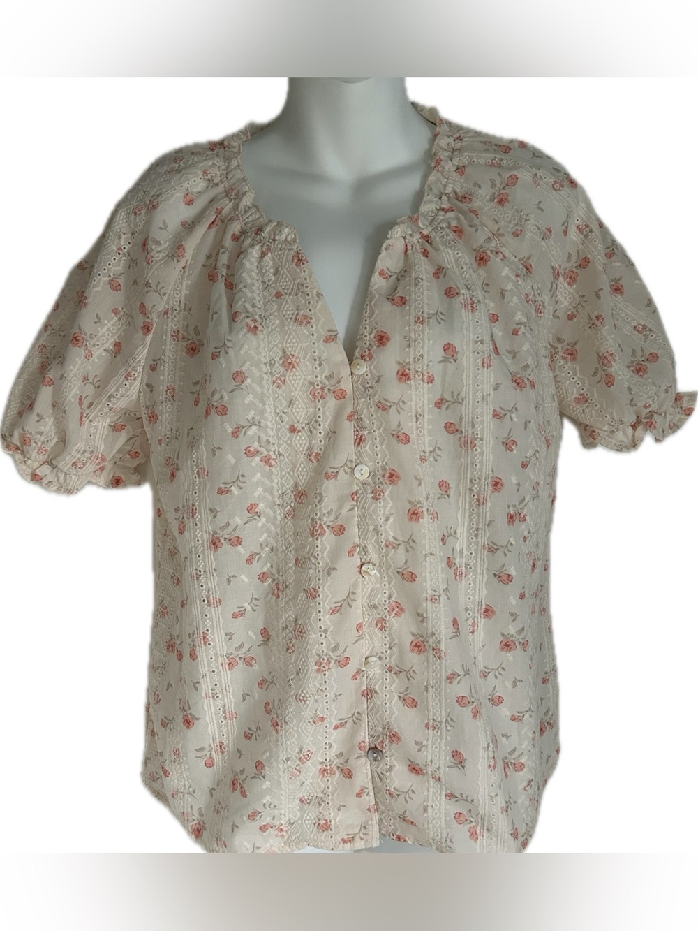 SHEIN Cream Blouse with Pink Floral Print